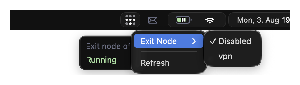 Tailscale widget disconnected with exit-node choices