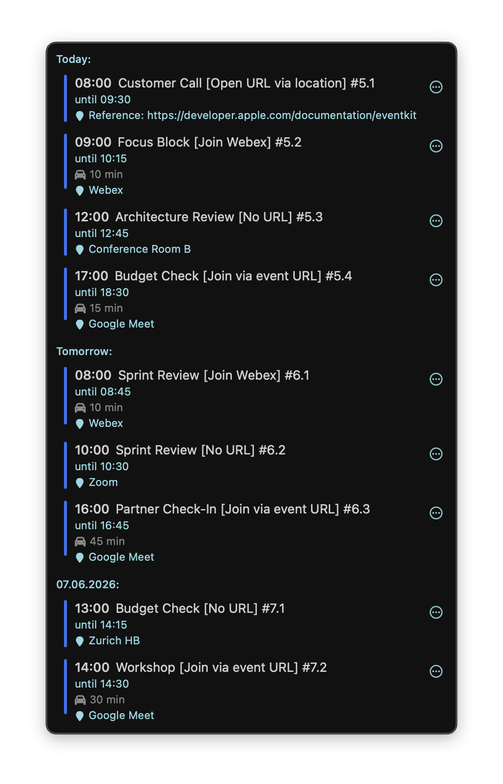 Upcoming calendar events