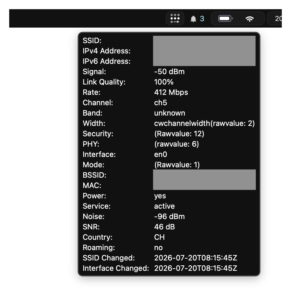EasyBar Wi-Fi details